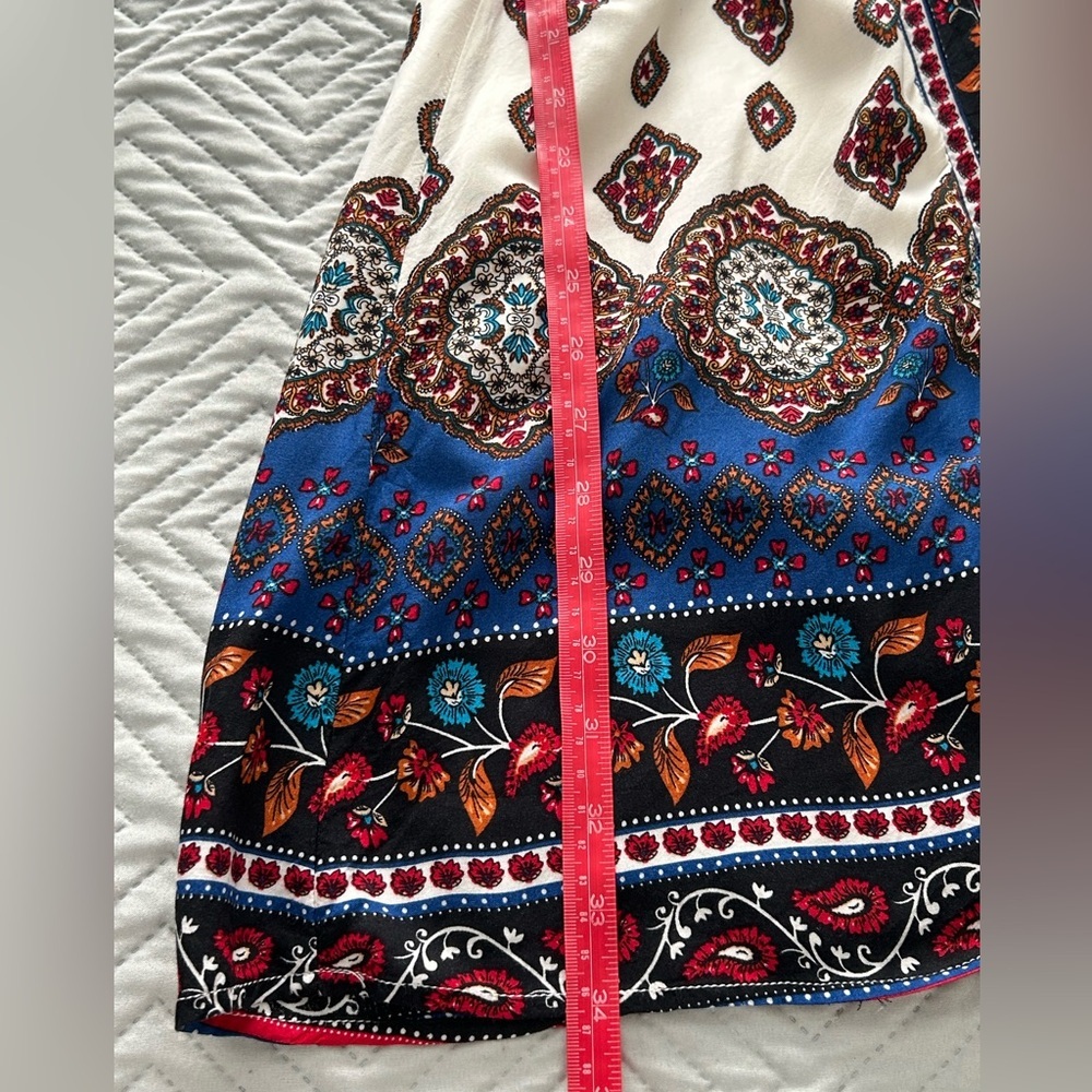 Solemio Cream and Blue Boho Mini Dress - Picture 10 of 13